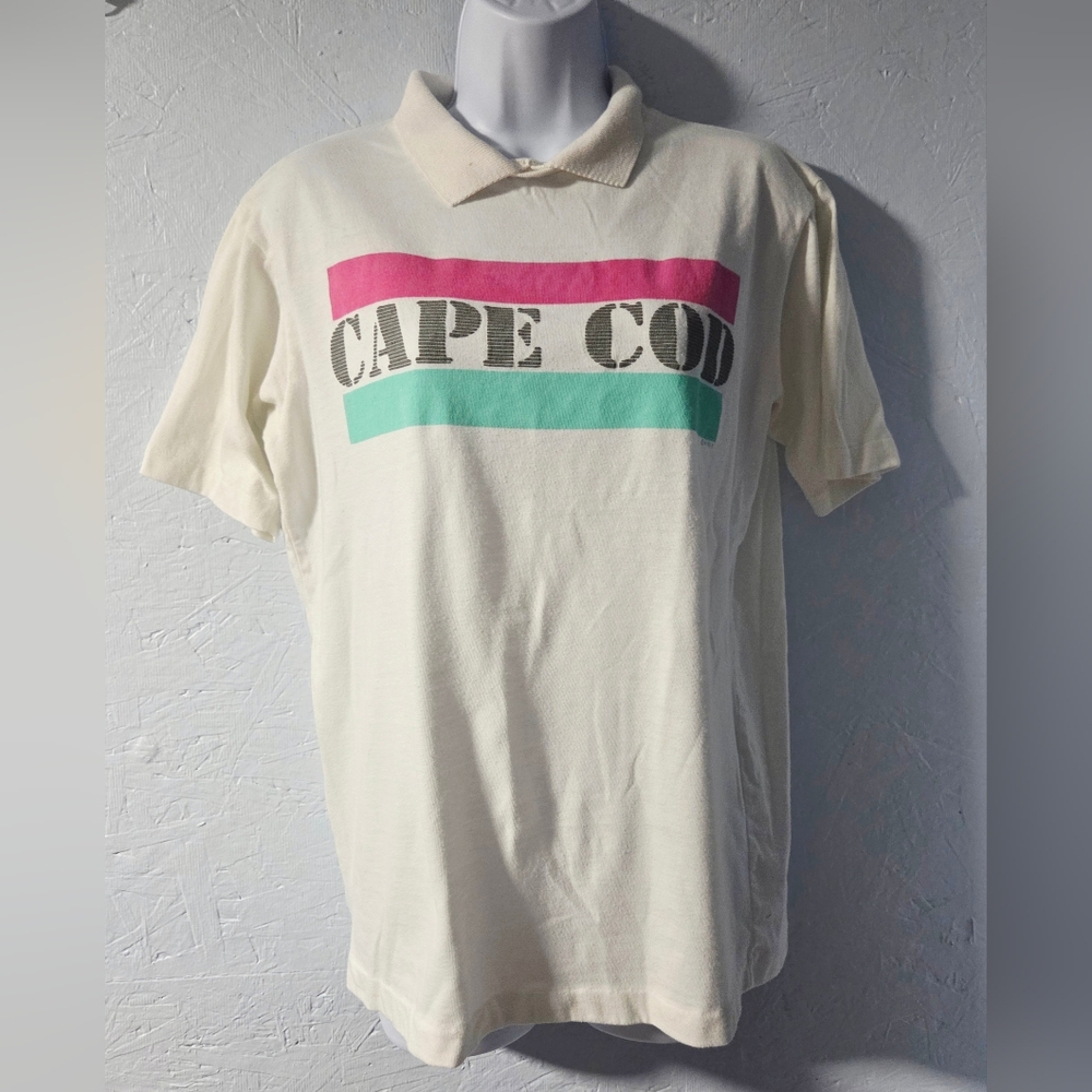 Vintage 80s Rags to Riches White Cape Cod Polo Collar Tee - Medium